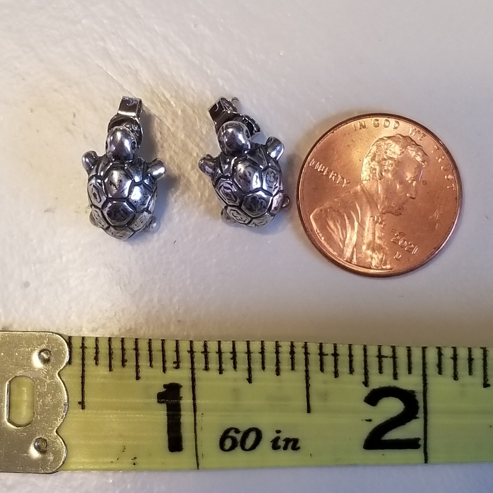 Sterling Silver Turtle Stud Earrings - image 3